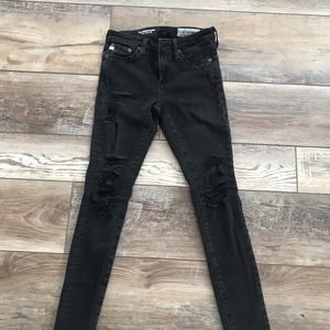 AG Super Skinny Ankle Black Distressed Jean 24w
